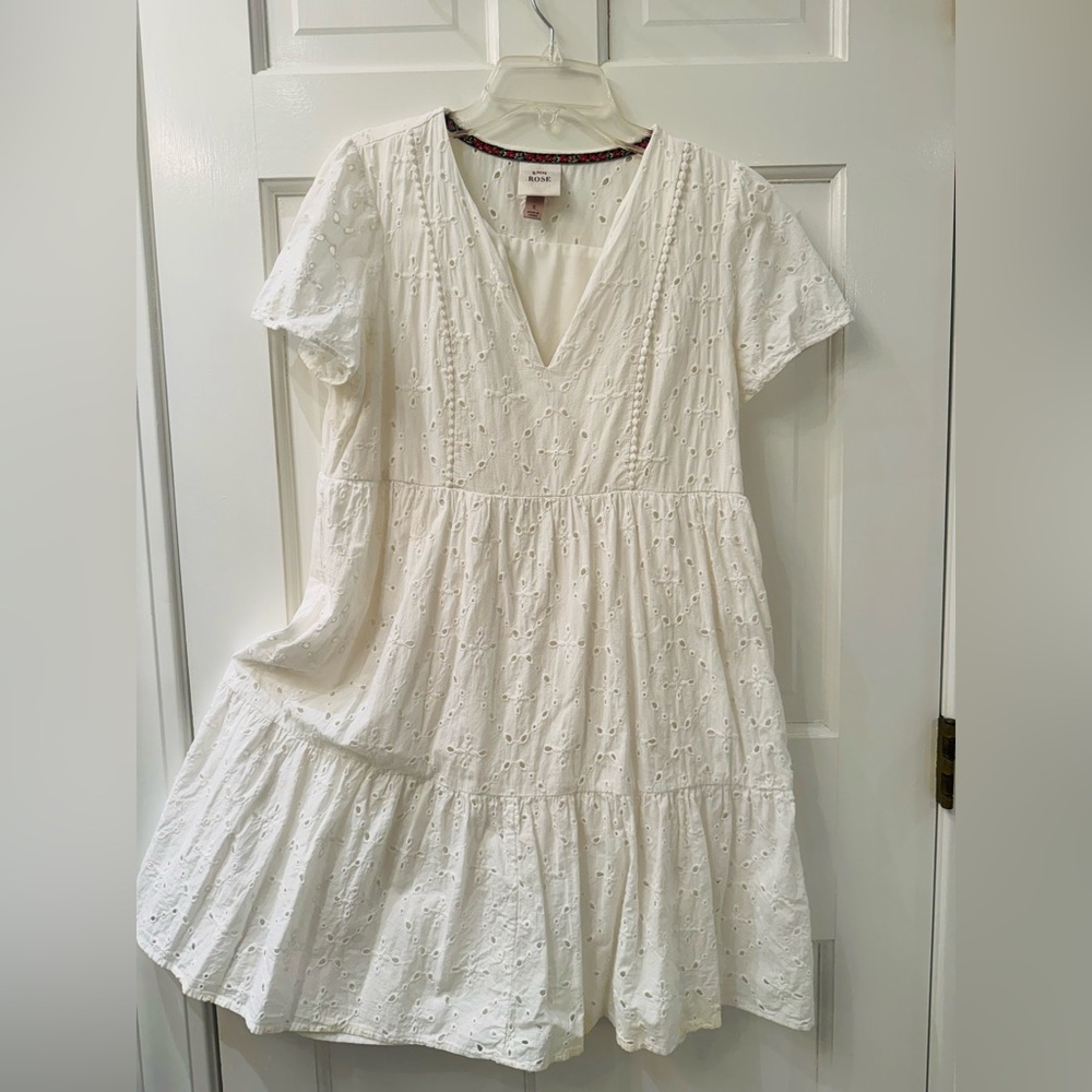 Knox Rose white eyelet babydoll dress. Cotton  tiered layers. Lined. Summer must